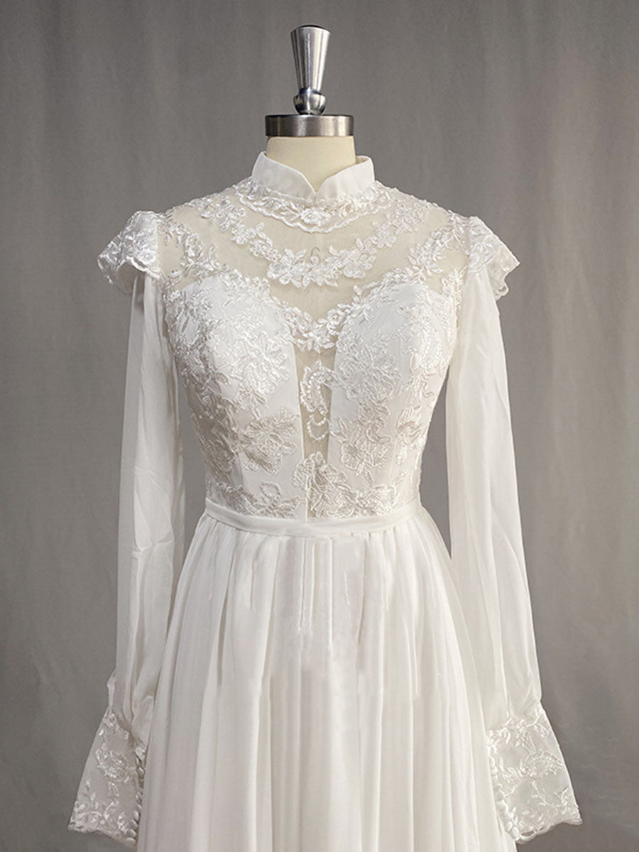 Derpai Vintage-inspiriertes Prinzessinnen-Brautkleid mit langen Ärmeln