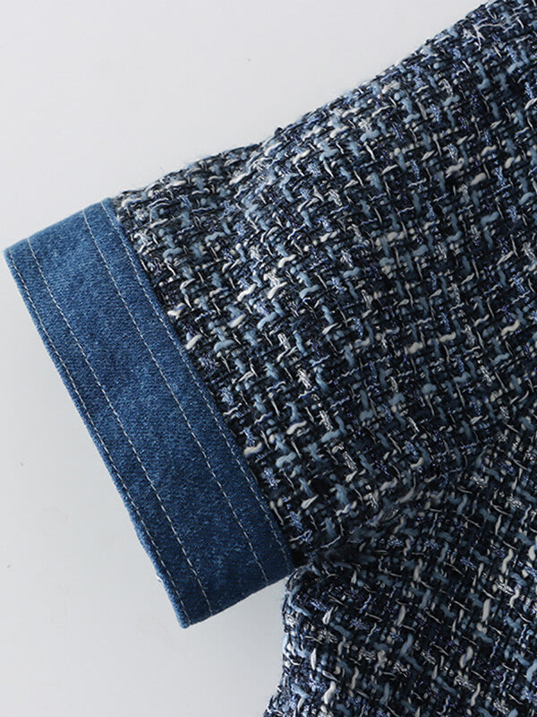 Derpai Mini-Tweedkleid aus Denim mit Rundhalsausschnitt & Taschen – für Abschlussball