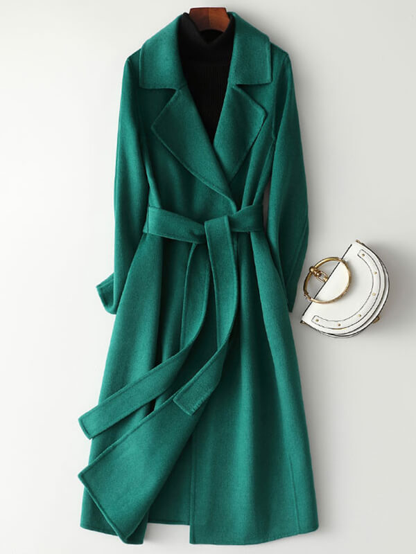 Derpai Langer Oversized-Wollmantel mit Gürtel und Taschen Damen