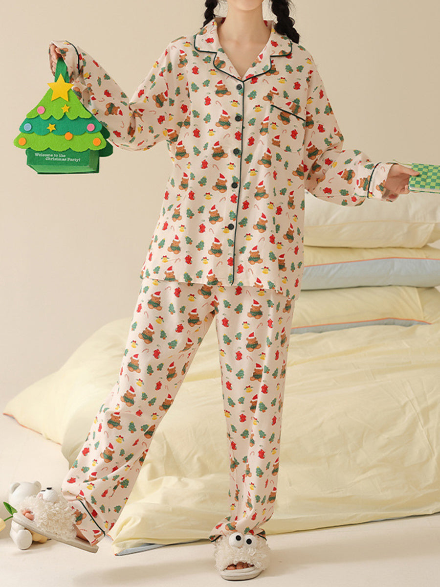 Derpai Weihnachts-Pyjama-Set mit Bärenmotiv Damen