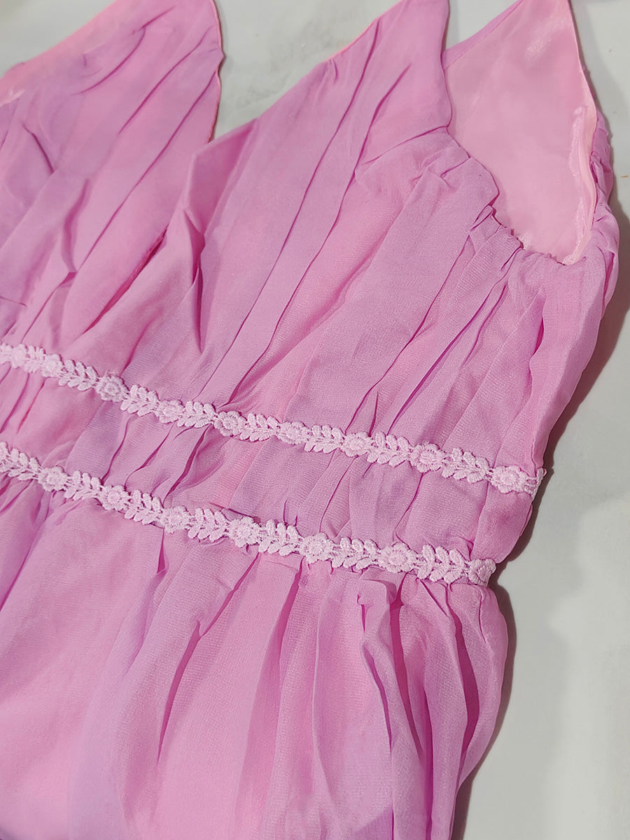 Derpai Elegantes Maxi-Abendkleid in Farbverlauf Blau-Rosa mit feinen Trägern – für Taufe