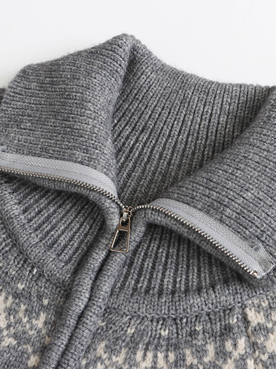 Derpai Jacquard-Pullover mit Reißverschluss Damen Vintage Weihnachten
