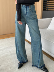 Derpai Lange Schlagjeans im Vintage-Stil mit Taschen und Reißverschluss Damen