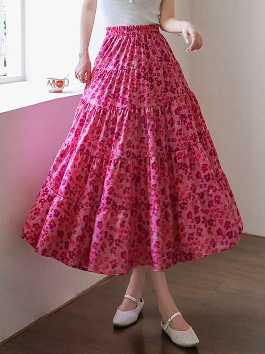 Derpai Boho-Maxirock aus Chiffon mit Blumenprint & Gummibund