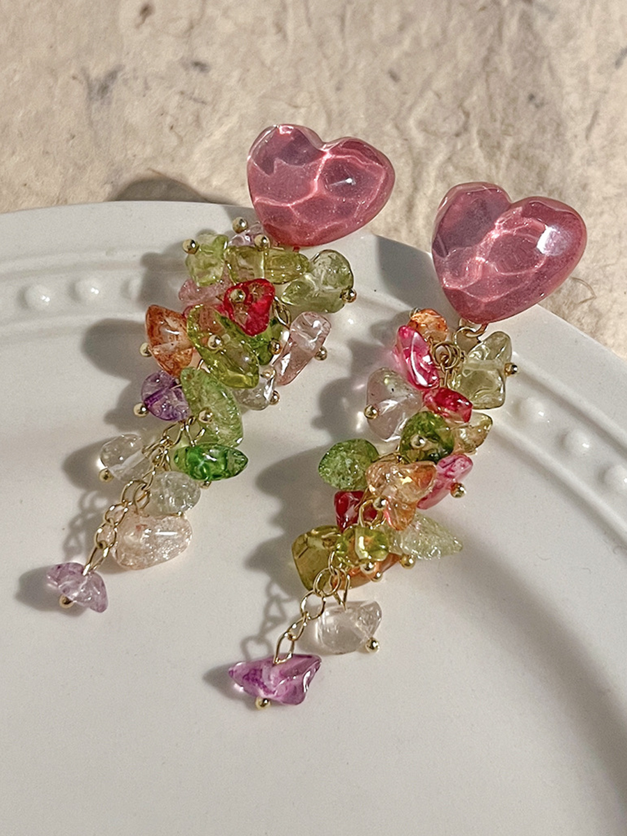 Derpai Mehrfarbige Fransenohrringe mit Glassteinen – Sommerstil