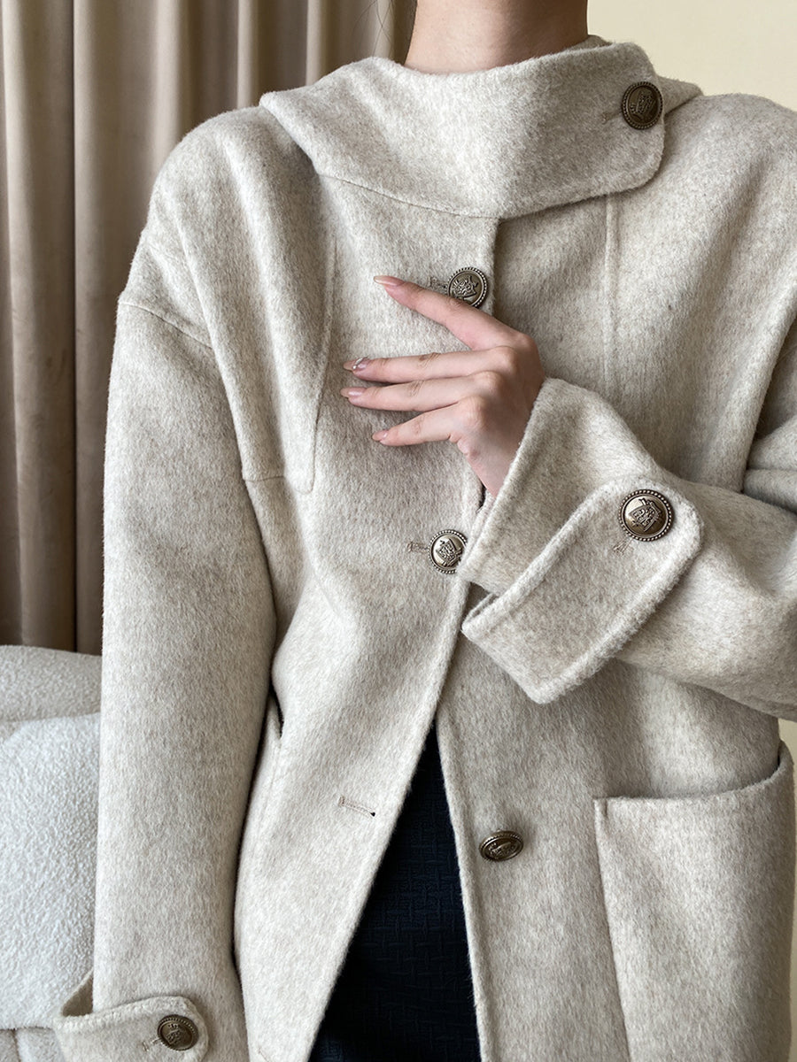 Derpai Damen-Cape aus Wolle mit Taschen Knopfleiste und Kapuze
