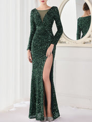 Derpai Glänzendes Maxi-Abendkleid mit Schlitz – für Hochzeit