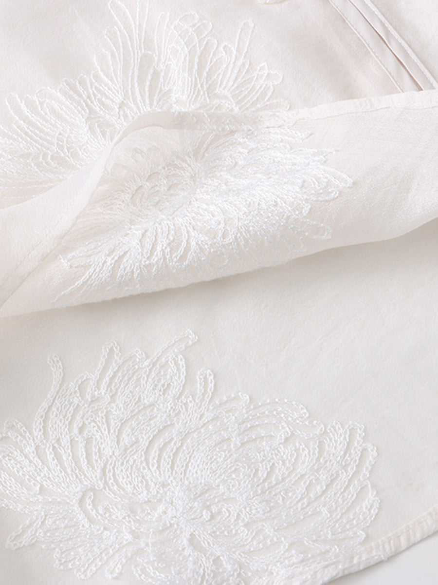 Derpai Bluse im 2-in-1-Stil mit chinesischen Knöpfen Stickerei und Schleife