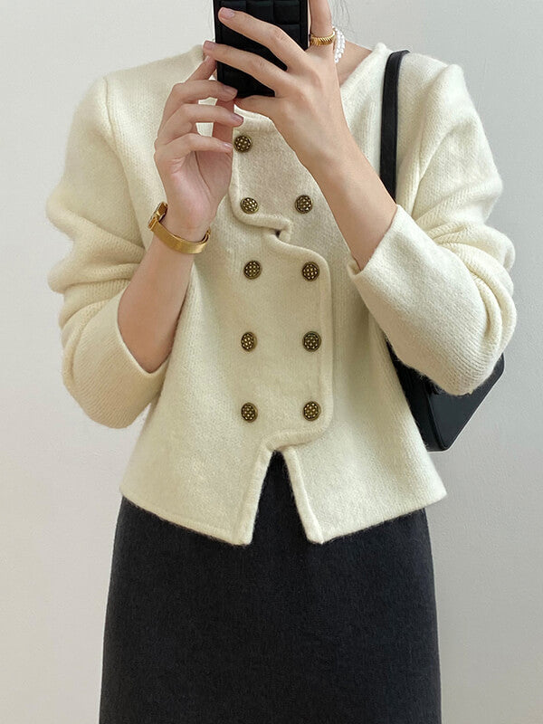 Derpai Asymmetrischer Cardigan mit doppelter Knopfleiste – Damenmode