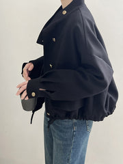 Derpai Kurze Jacke mit Tunnelzug Knopfleiste Taillierung und Stehkragen modisch Damen