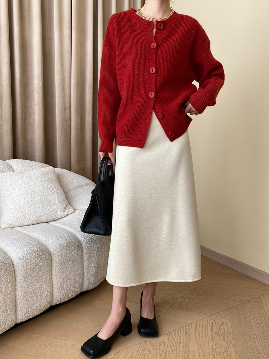 Derpai Cardigan mit Knopfleiste und Rundhalsausschnitt Damen casual