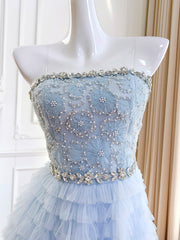 Derpai Zartes langes Ballkleid aus Tüll in Pastellblau mit Perlen & Strass