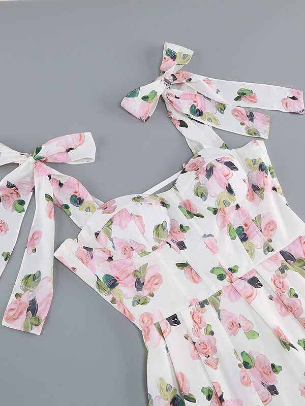 Derpai Midilanges elegantes Blumen-Abendkleid aus Chiffon