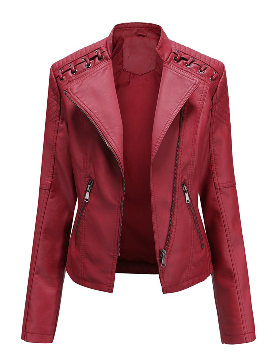 Derpai Damen-Perfecto aus PU-Leder mit Taschen und Reißverschluss