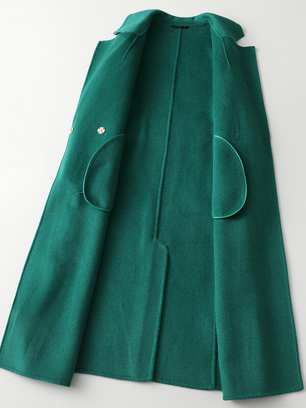 Derpai Langer Oversized-Wollmantel mit Gürtel und Taschen Damen