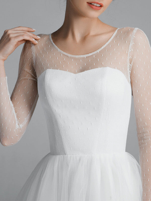 Derpai Midilanges Tüllkleid mit Rundhalsausschnitt & langen Ärmeln – elegant