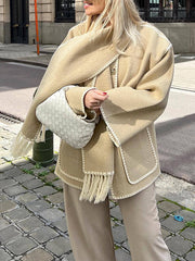 Derpai Modischer Wollmantel mit Fransen und Schal – Damenmode