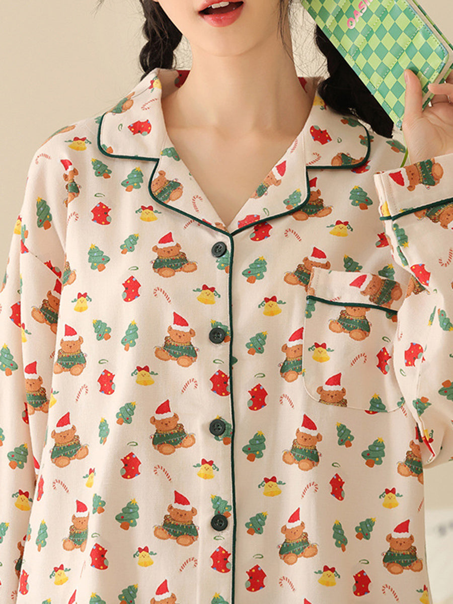 Derpai Weihnachts-Pyjama-Set mit Bärenmotiv Damen