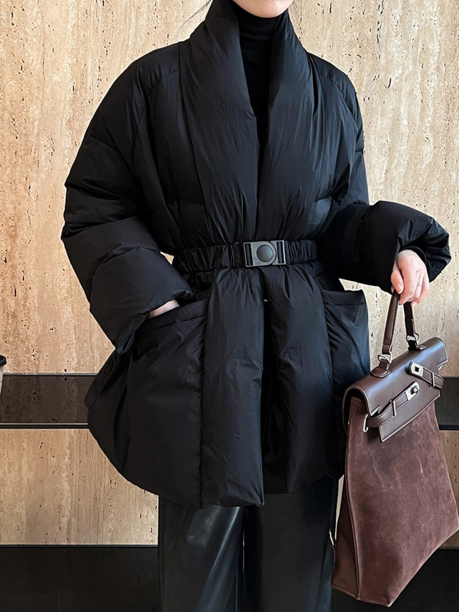 Derpai Steppmantel mit Gürtel und Taschen Damen modisch