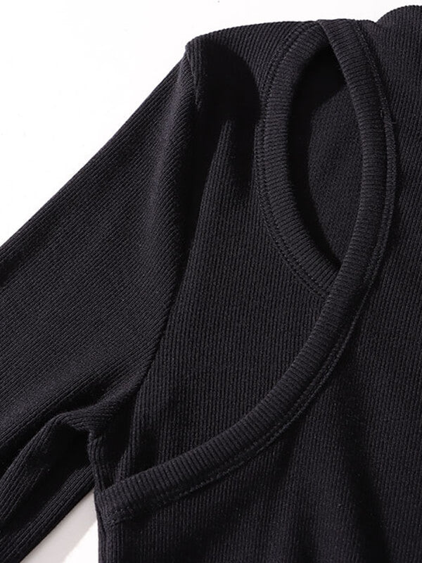 Derpai Schwarzes langes Kleid im Trapezstil mit Cut-Outs & langen Ärmeln
