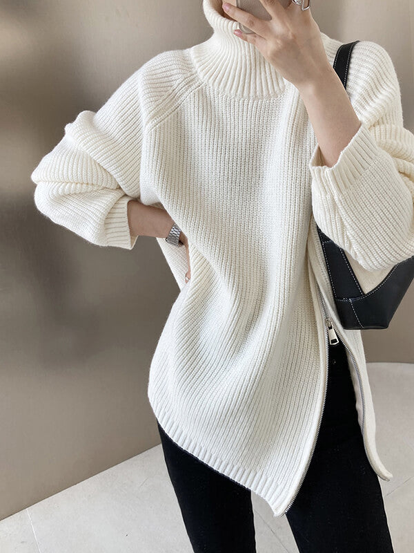 Derpai Damenpulli mit Stehkragen & Reißverschluss – modischer Stil