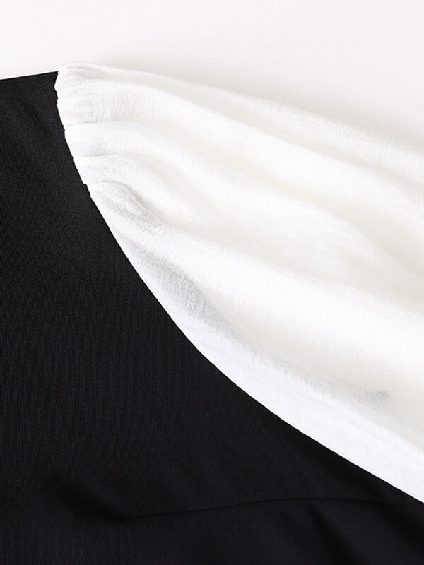 Derpai Modisches Damenoberteil mit Puffärmeln in Colorblock-Design & Knopfdetails