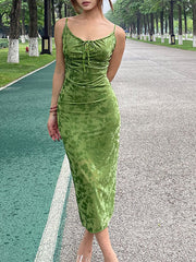 Derpai Midilanges Samtkleid im Jacquard-Stil in Grün – elegant – für Hochzeit