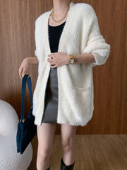 Derpai Strick-Cardigan mit Taschen Damen casual Beige