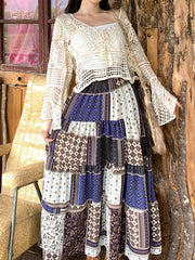 Derpai Langer geblümter Maxirock im Ethno-Stil Violett Damen Boho