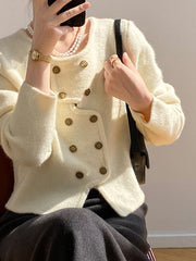 Derpai Asymmetrischer Cardigan mit doppelter Knopfleiste – Damenmode
