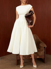 Derpai Langes Trapezkleid Rückenfrei Cocktail elegant Weiß