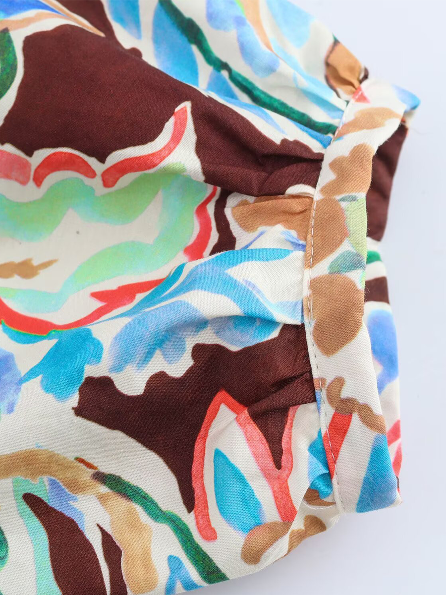 Derpai Lockeres langes Kleid Blumenprint V-Ausschnitt lange Ärmel Boho