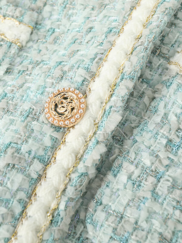 Derpai Kurze Tweedjacke mit Knopfleiste und Taschen Damen elegant Blau