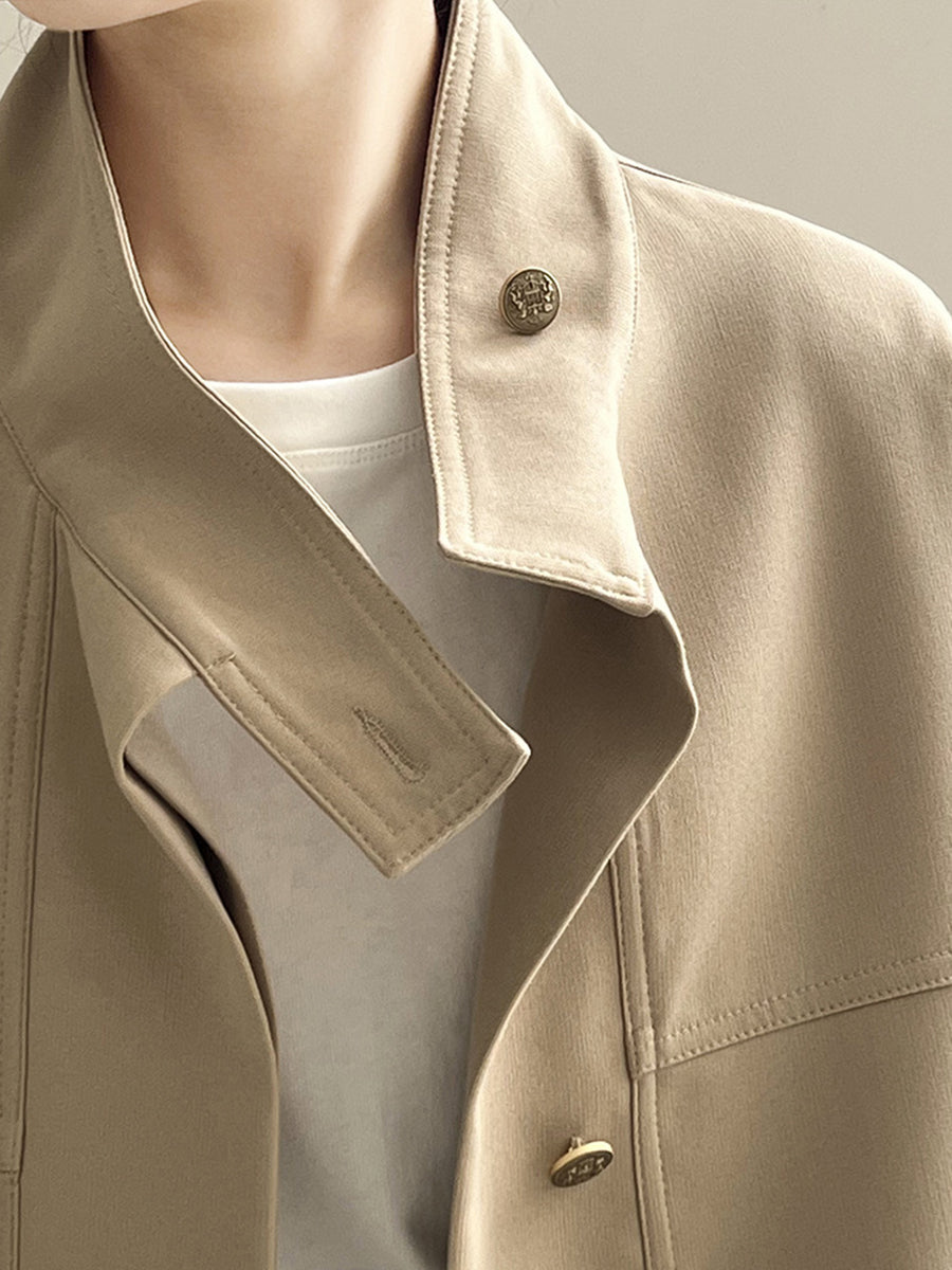 Derpai Kurze Jacke mit Tunnelzug Knopfleiste Taillierung und Stehkragen modisch Damen