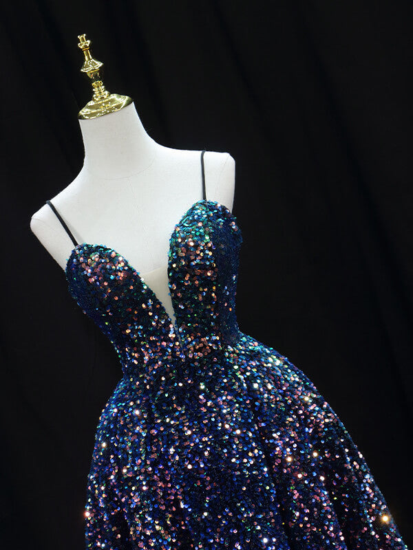 Derpai Midilanges Glitzer-Abendkleid mit feinen Trägern