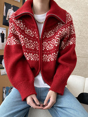 Derpai Jacquard-Pullover mit Reißverschluss Damen Vintage Weihnachten