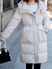 Derpai Langer Baumwollmantel mit Taschen und Kapuze Damen Winter