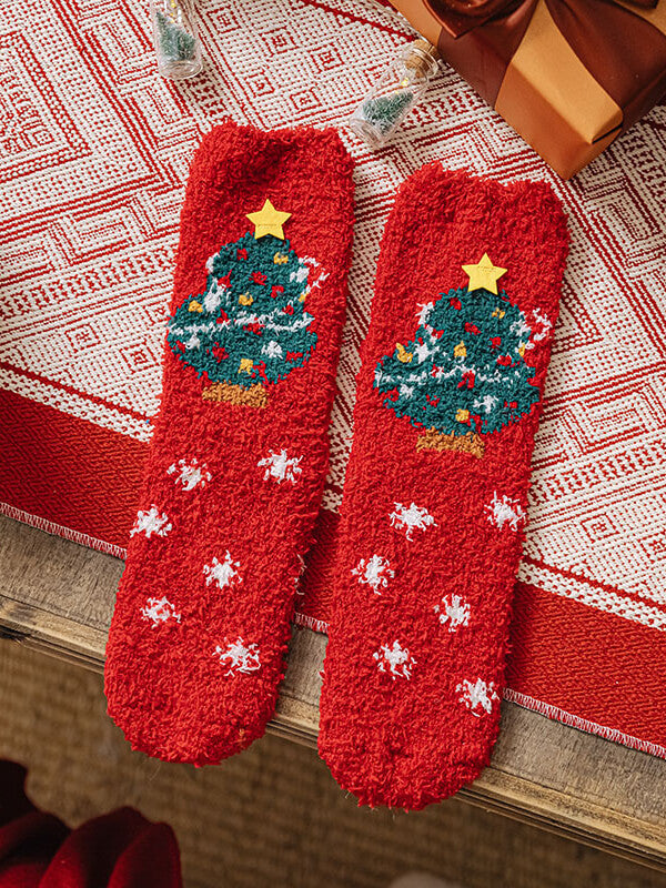 Derpai 4 Paar weiche Weihnachtssocken aus Fleece