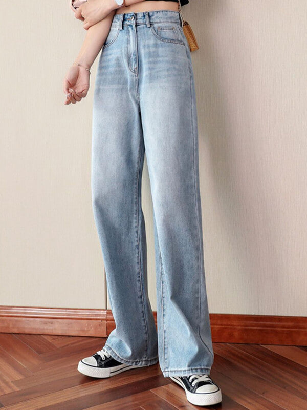Derpai Weit geschnittene Jeans mit Schlag Taschen & Reißverschluss – Damen