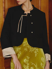 Derpai Elegante Jacke mit chinesischen Knöpfen Stehkragen und Taschen