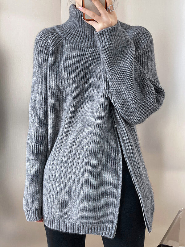Derpai Damenpulli mit Stehkragen & Reißverschluss – modischer Stil