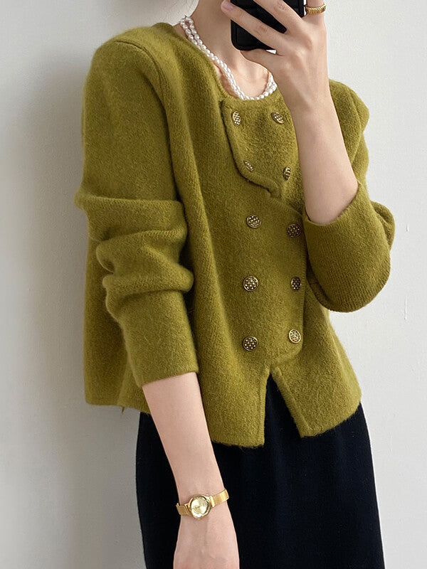 Derpai Asymmetrischer Cardigan mit doppelter Knopfleiste – Damenmode