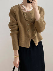 Derpai Asymmetrischer Cardigan mit doppelter Knopfleiste – Damenmode