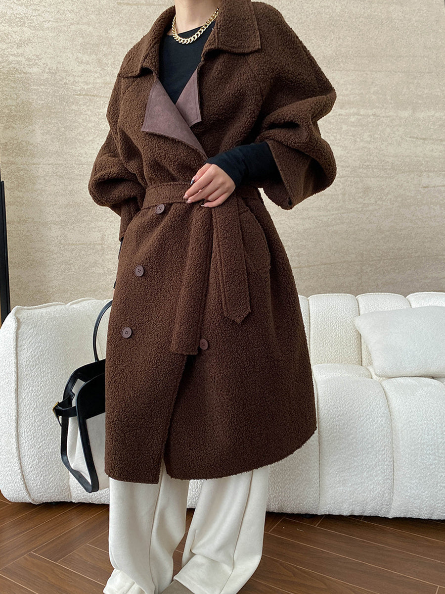 Derpai Langer Teddycoat mit doppelter Knopfleiste und Reverskragen Damen