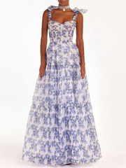 Derpai Maxi-Abendkleid aus Organza mit Blumenprint – für Abschlussball