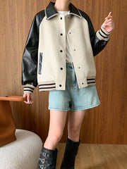 Derpai Wolljacke mit Kunstlederbesatz im Colour-Blocking Damen modisch