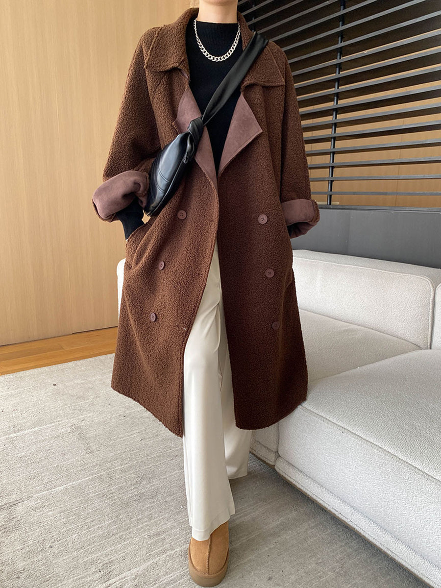 Derpai Langer Teddycoat mit doppelter Knopfleiste und Reverskragen Damen