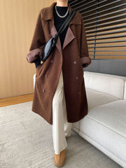 Derpai Langer Teddycoat mit doppelter Knopfleiste und Reverskragen Damen