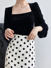 Derpai Schwarzes Samt-Top mit eckigem Ausschnitt – elegant & vintage