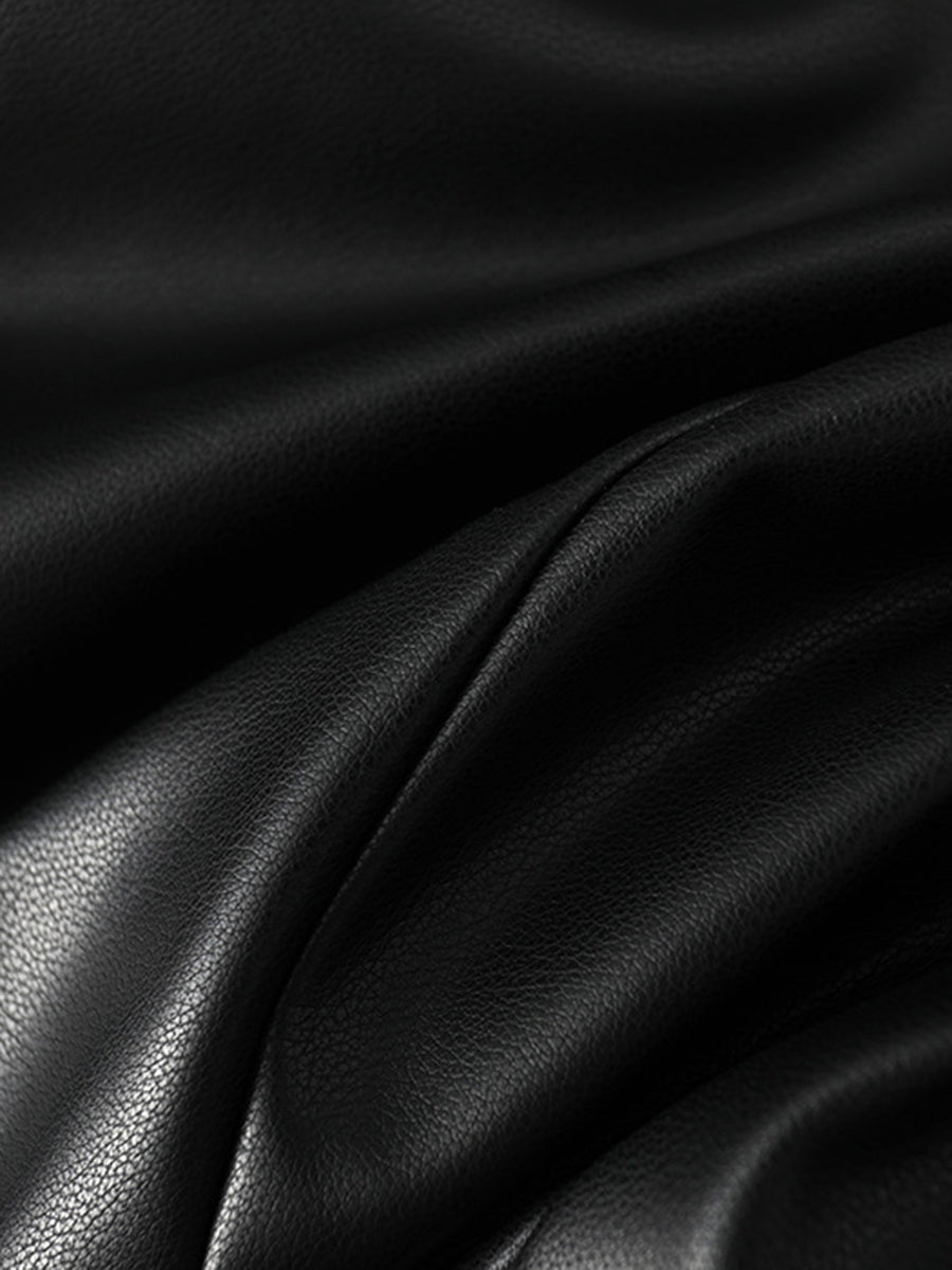 Derpai Damenjacke aus PU-Leder mit Knopfleiste modisch Schwarz